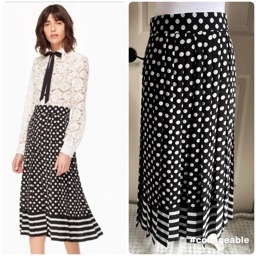 Kate Spade New York Polka Dot Black and White Sripe Pleated Skirt Size 2